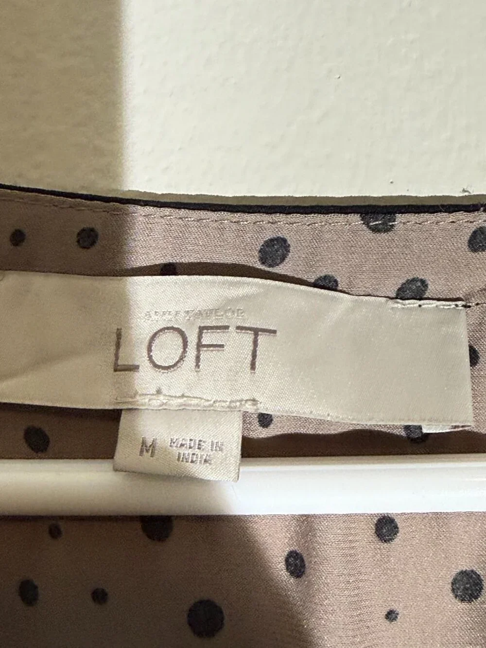 LOFT Polka Dot Sleeveless Cinch Waist Dress | Taupe Black M - Picture 3 of 5
